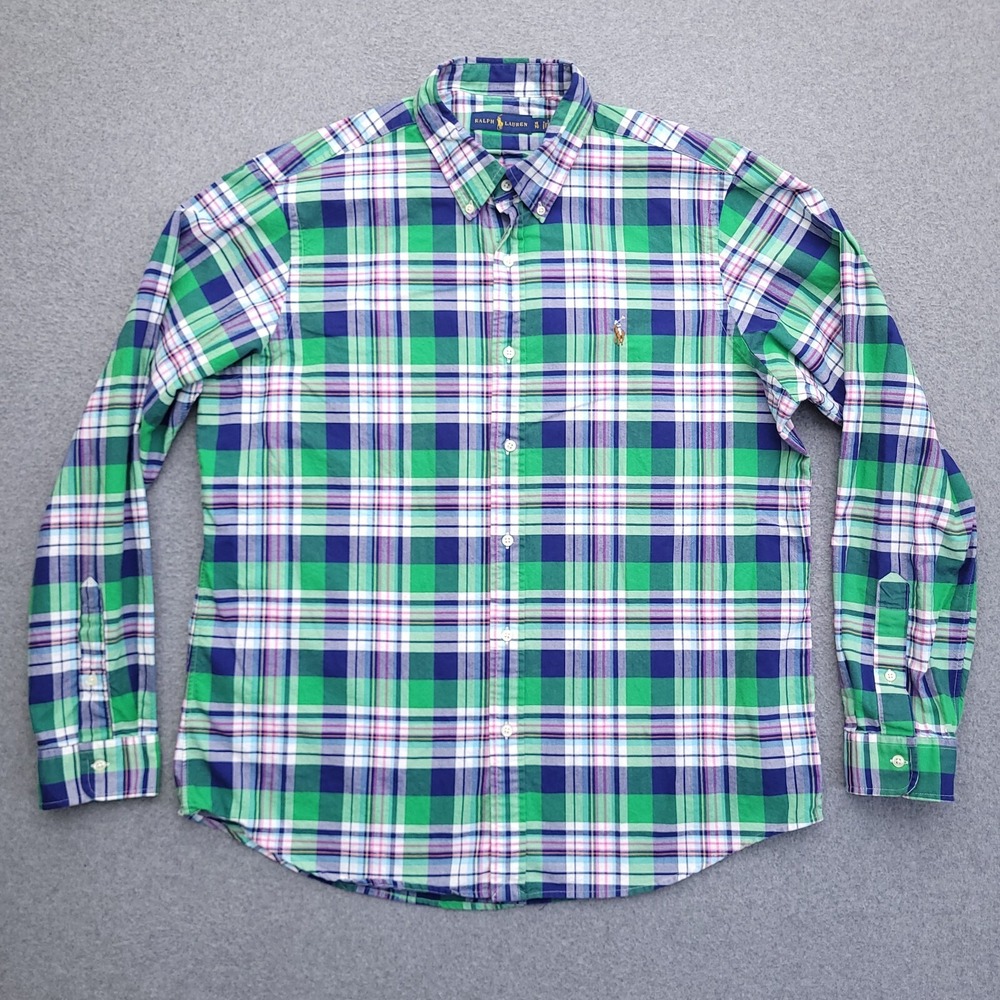 Ralph Lauren Oxford Button Down Shirt XL Green Plaid OCBD Mens